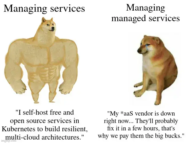 Shiba meme about managing vs managed services